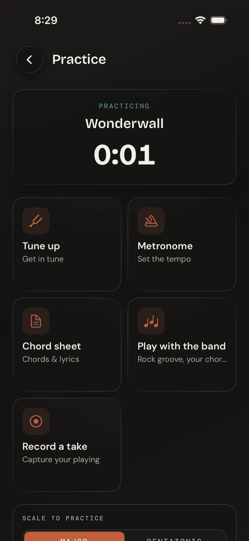 A song's detail page showing the Practice this song button, separate from Practice Hub