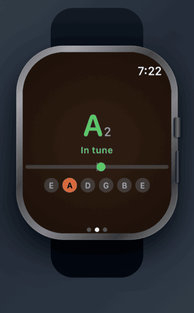 Apple Watch showing tuner with A string in tune